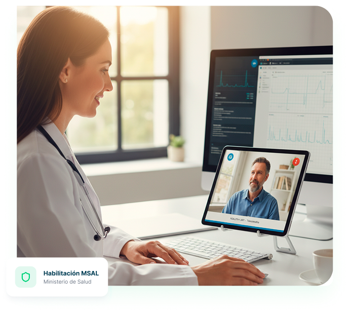 Paciente realizando una consulta médica virtual desde una plataforma de telemedicina